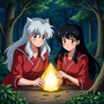 Inuyasha and Kagome searching for Shikon Jewel shards