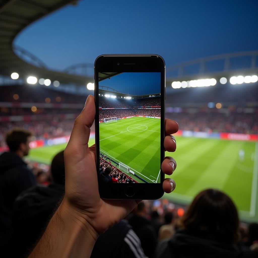 Football Fan Watching Match on iPhone