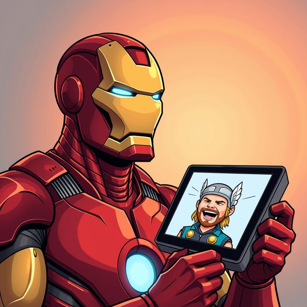 Iron Man laughing at fan art