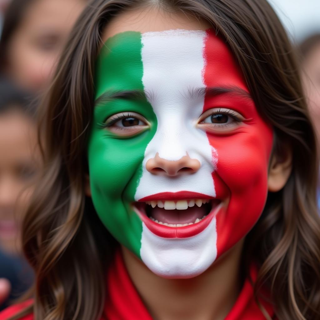 A young Italian fan with face paint showing their support.