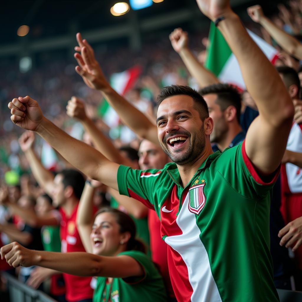 Italian fans erupting in celebration after a goal.