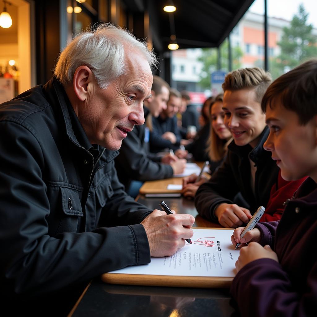 Jack signing autographs for a group of fans