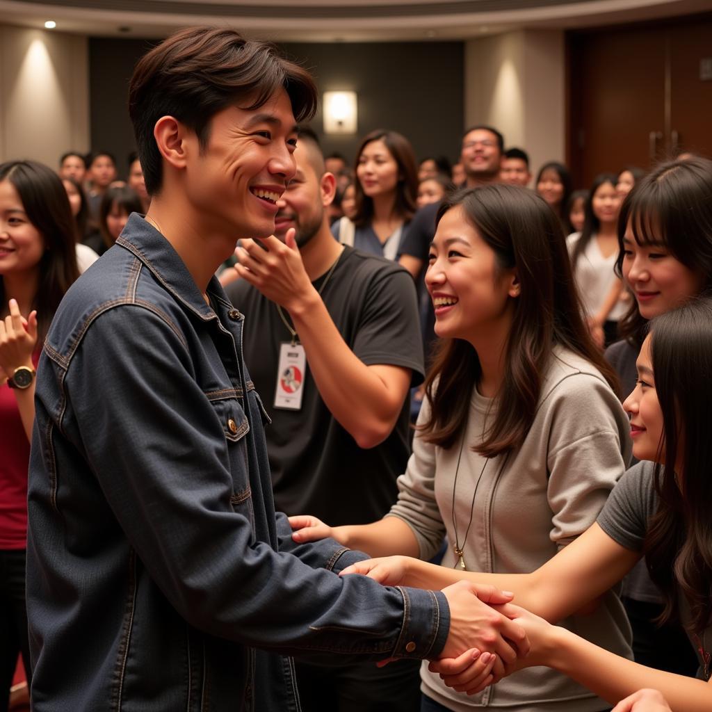 James Ji interacting with fans during a meet and greet