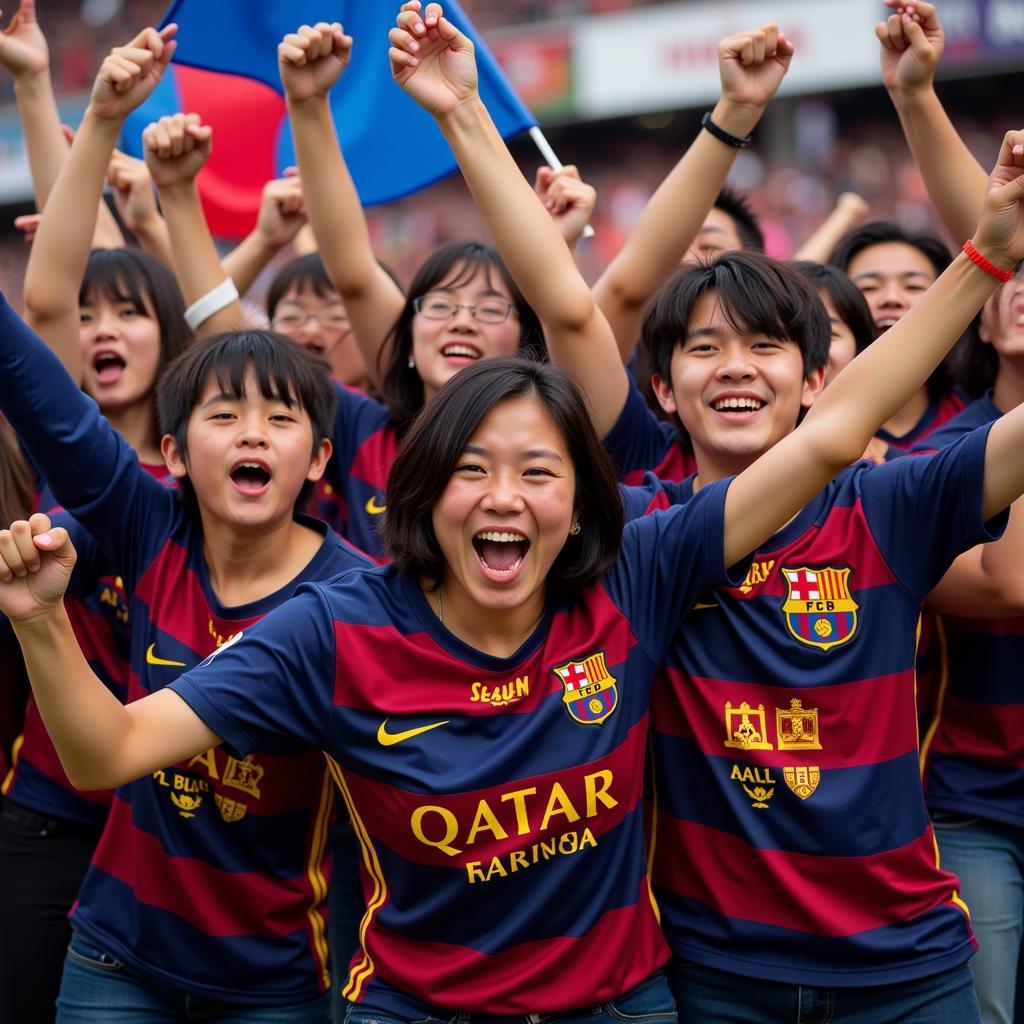 Japanese Barca fans celebrating a goal