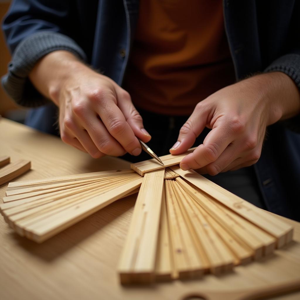 Craftsman Shaping Bamboo Ribs for a Japanese Fan