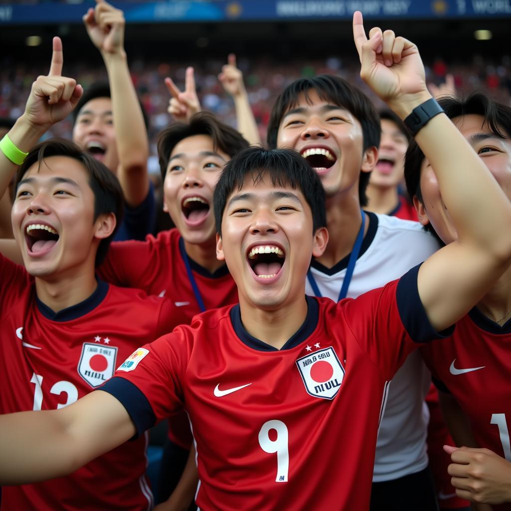 Japanese fans celebrate their team's win at the 2018 World Cup