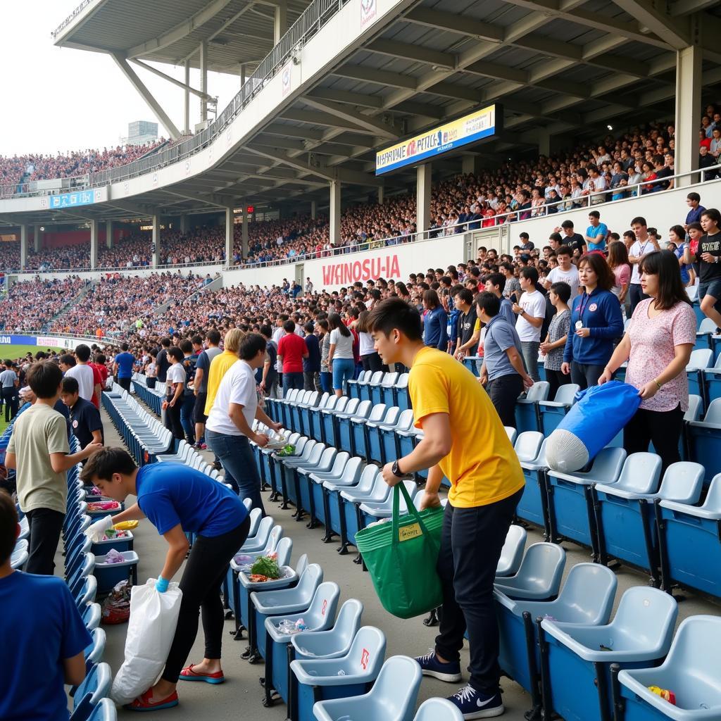 Japanese Fans Cleaning Stadium After Match