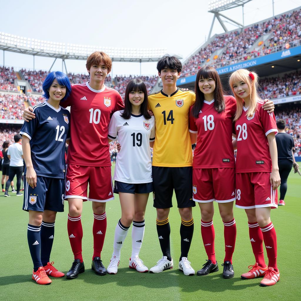 Japanese Fans Cosplaying at a Football Game