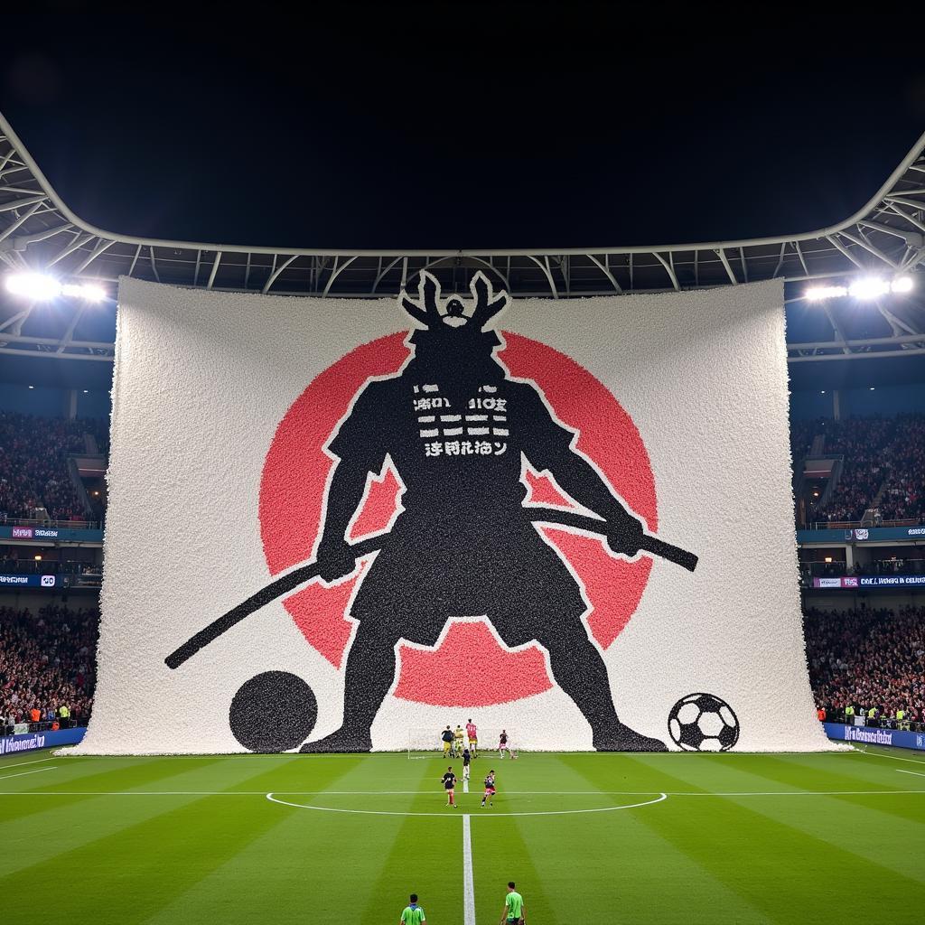 Japanese football fans display a tifo at a J.League match