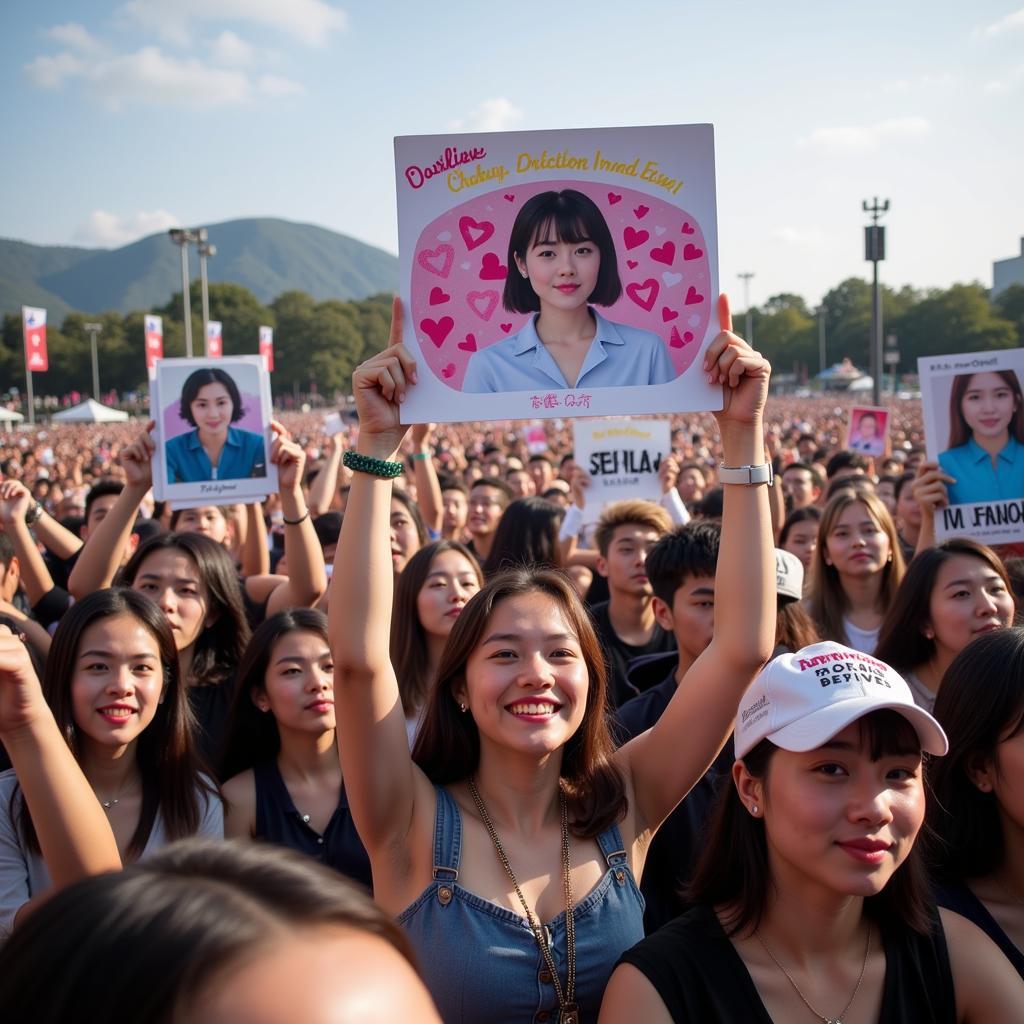 Japanese holding fans at a concert