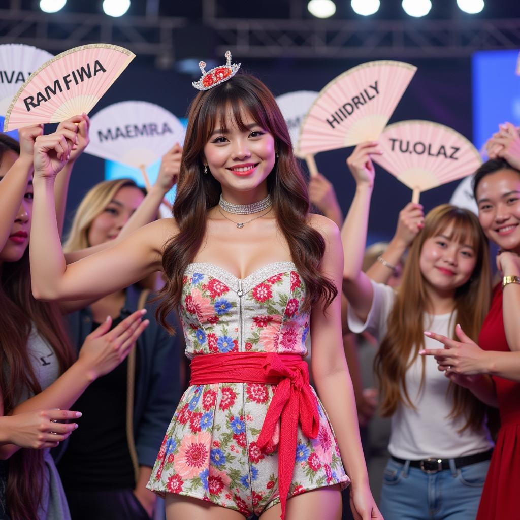 Japanese idol posing with fans