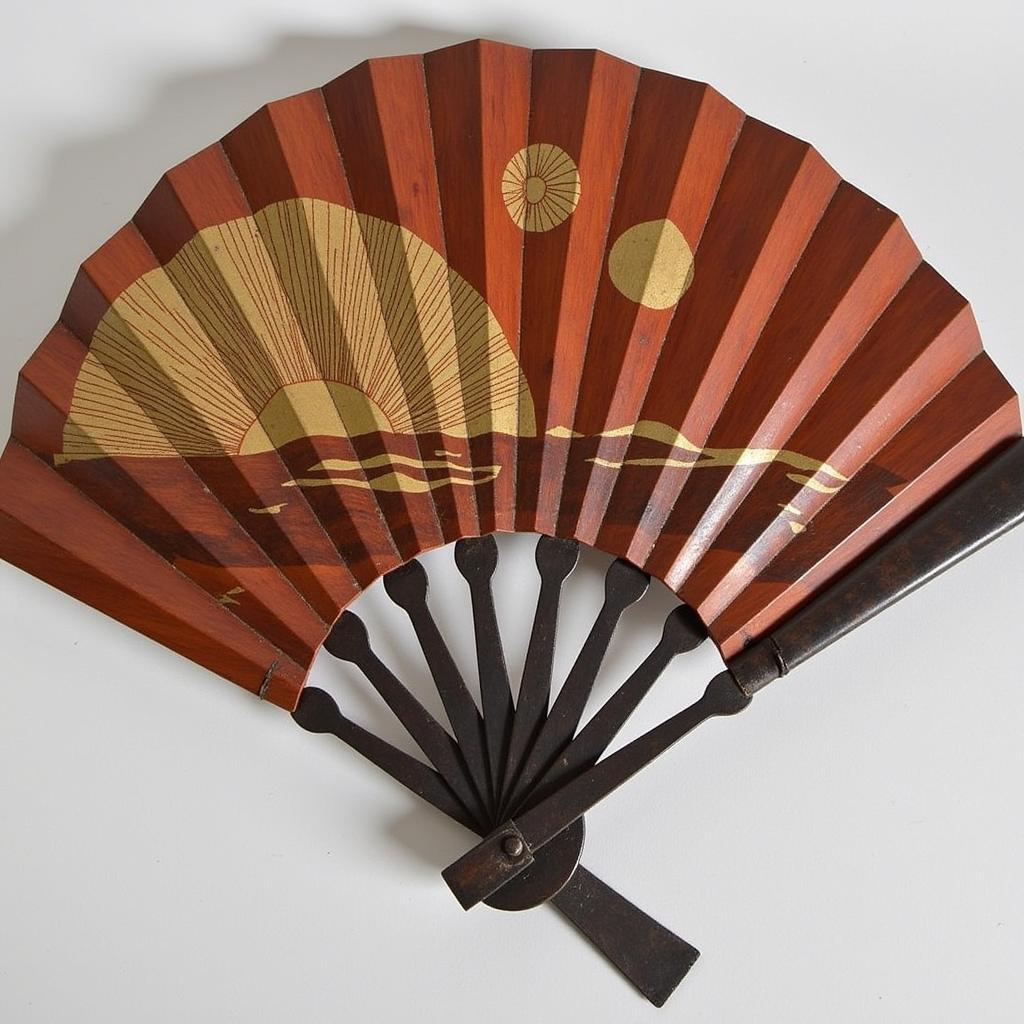 A close-up of a Japanese samurai war fan, showcasing its intricate design and craftsmanship.