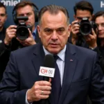 Javier Tebas speaking at a press conference