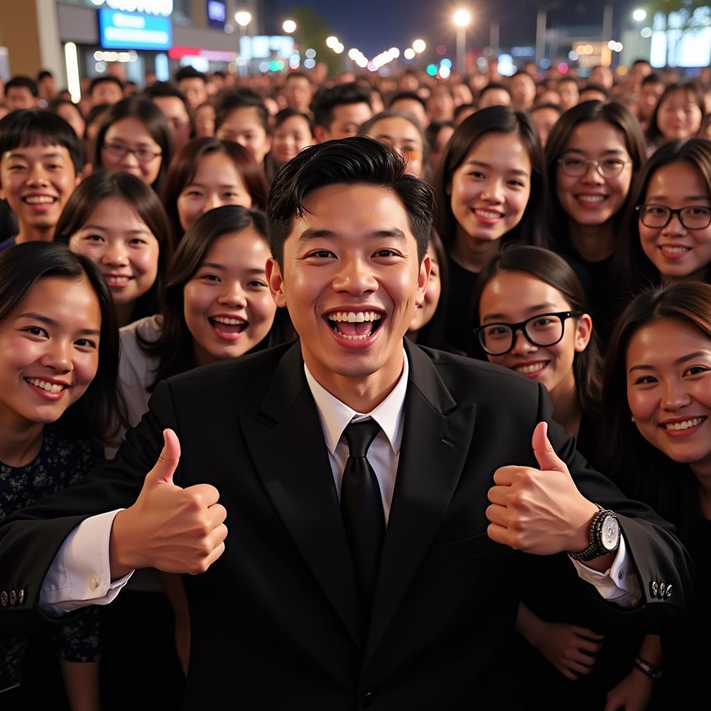 Jin posing for a group photo with fans