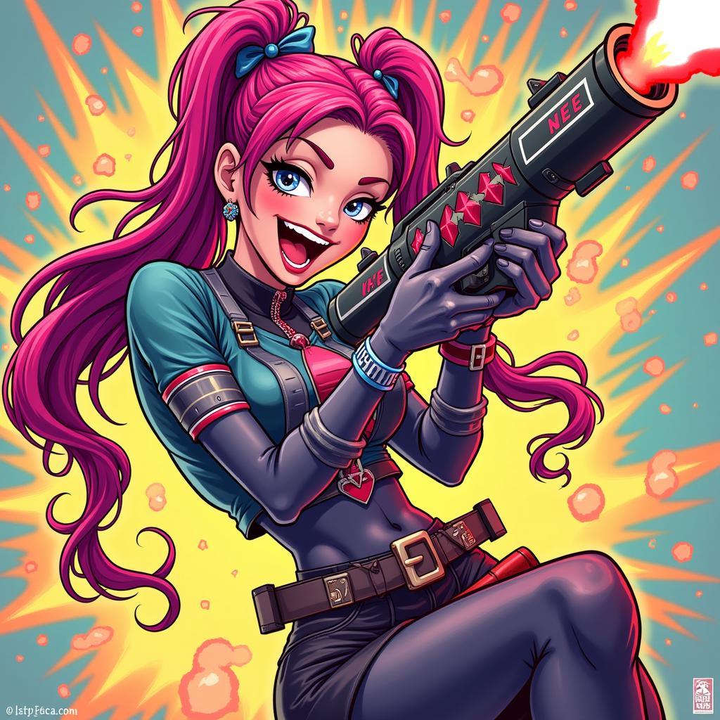 Jinx Firing Fishbones Rocket Launcher Fan Art