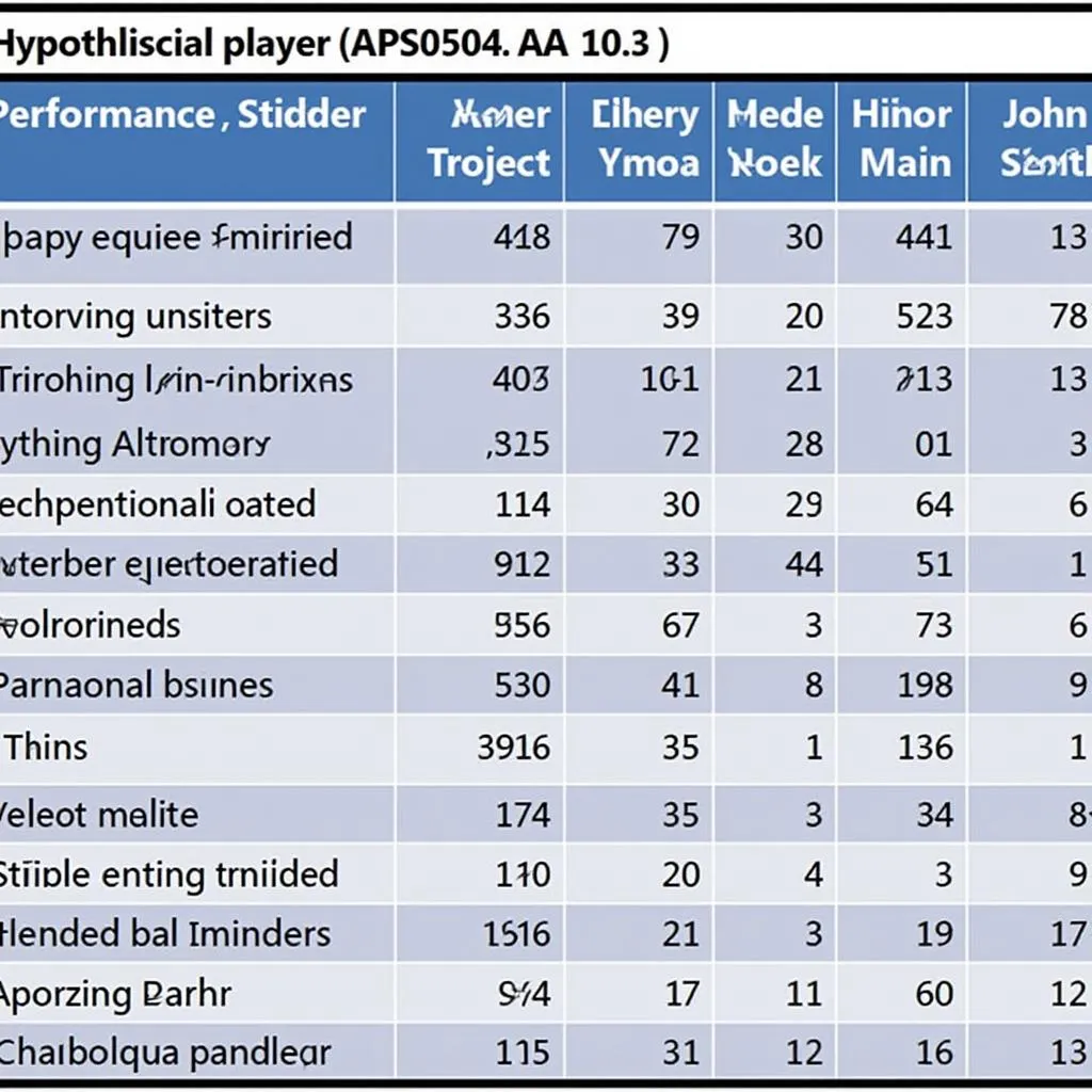 Hypothetical Player Data from APS0504AA10 14 Dataset