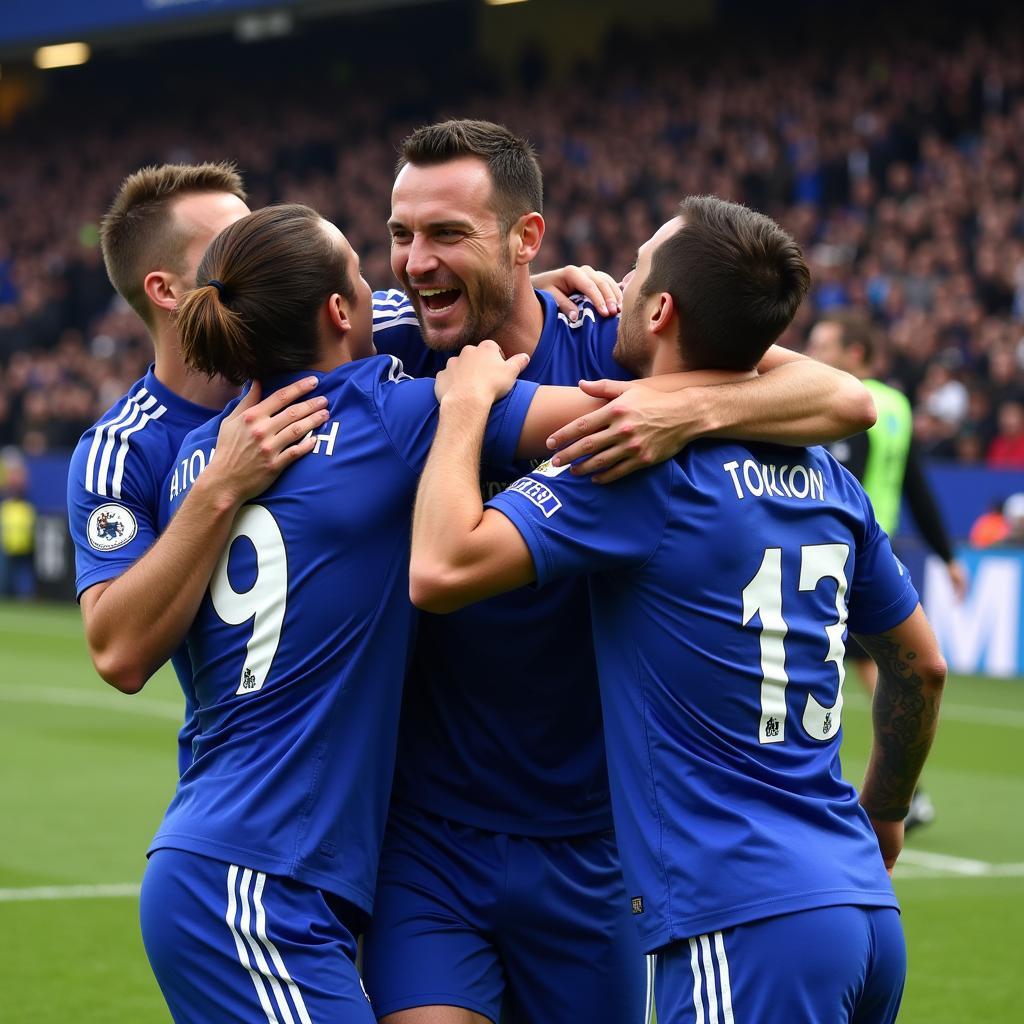 John Terry celebrating a goal with Chelsea teammates