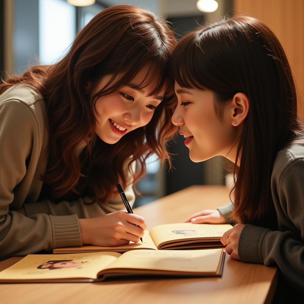 Jung Eunji interacting with a fan during a fansign event