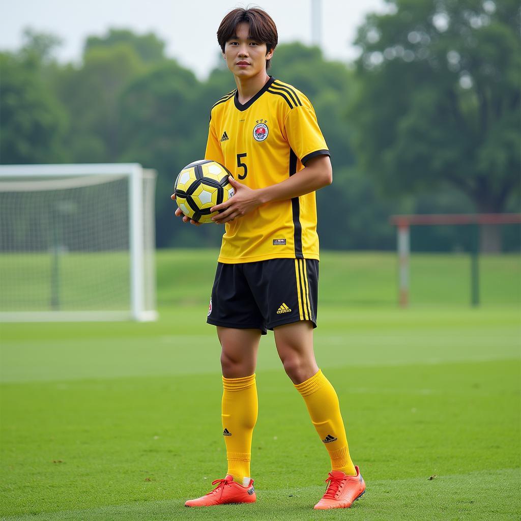 Jungkook on a football field