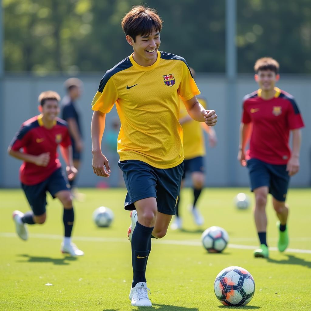 Jungkook playing football with friends