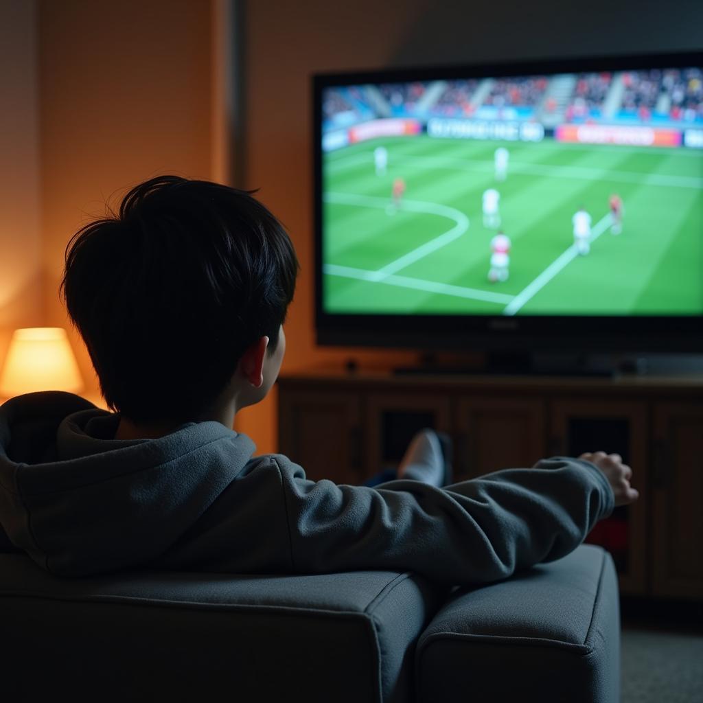 Jungkook engrossed in watching a football match