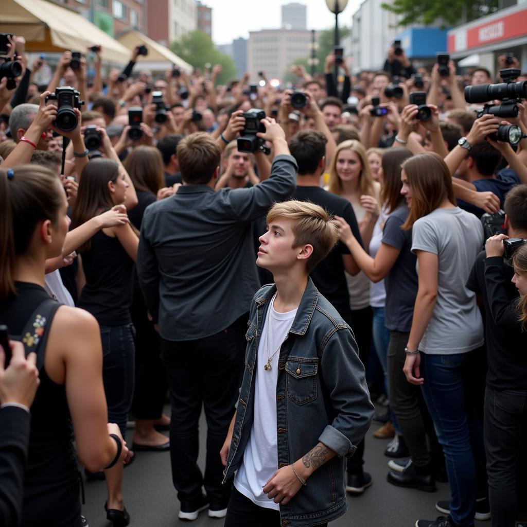 Justin Bieber navigating paparazzi and fan encounters