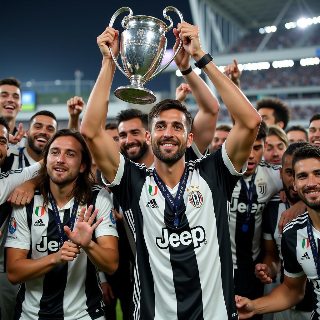 Juventus players celebrating a Champions League victory