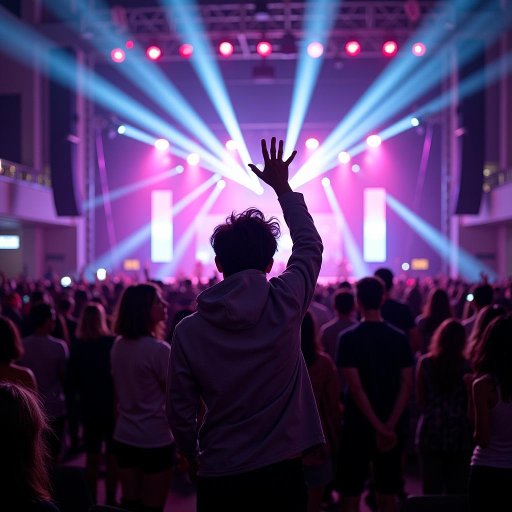 K-Pop Fan Using Line Friends Handy Fan at Concert