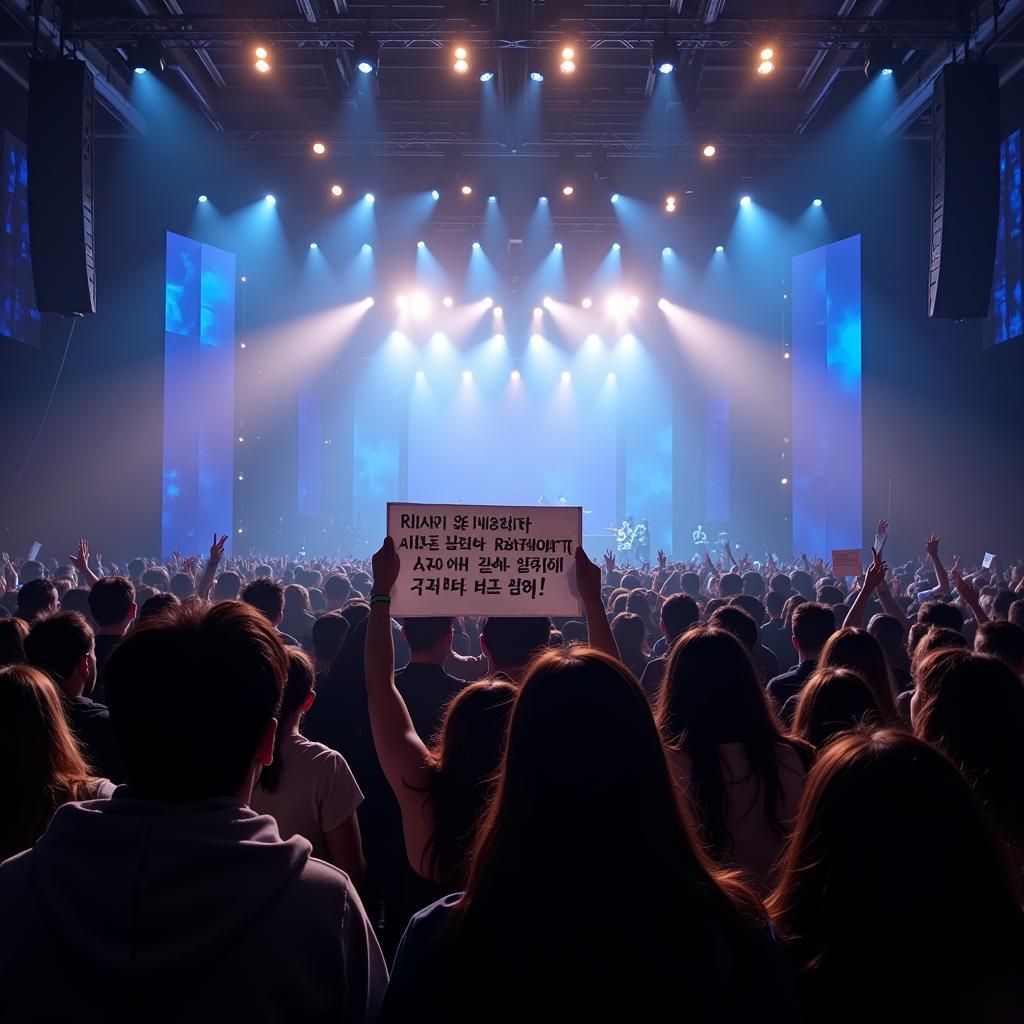 K-pop fans holding protest banner at an award show