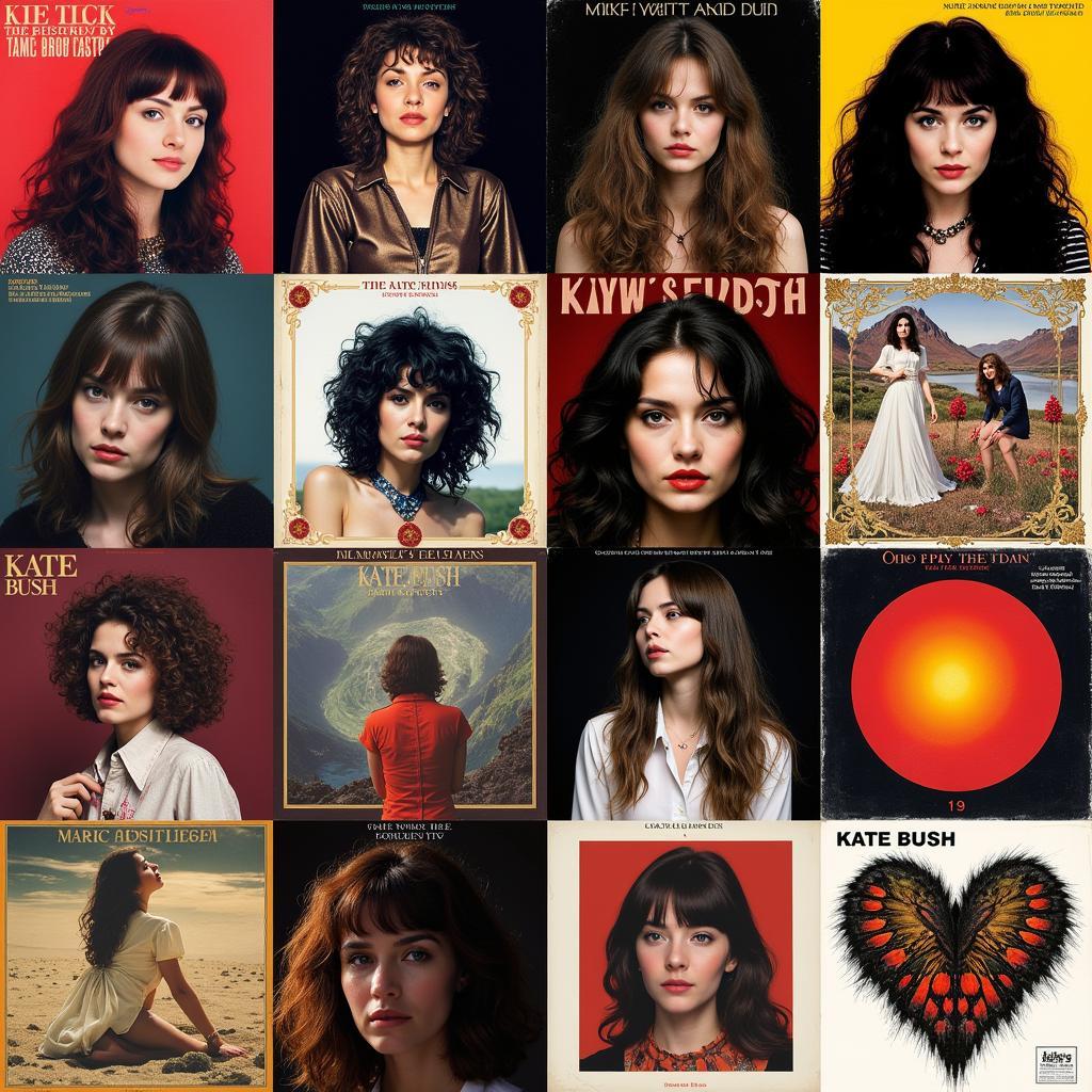 Collage showcasing the evolution of Kate Bush's album art