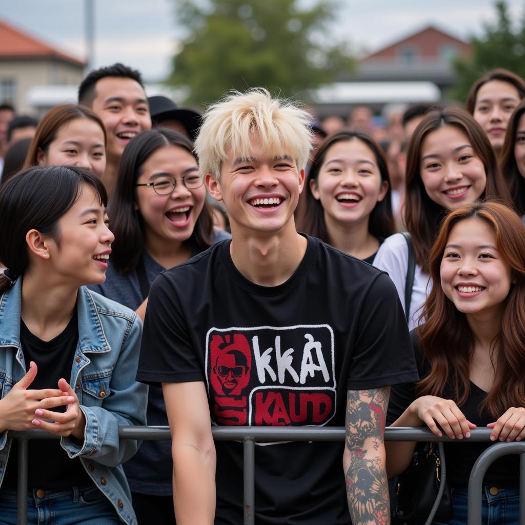 Vietnamese influencer Kha Bảnh posing with fans