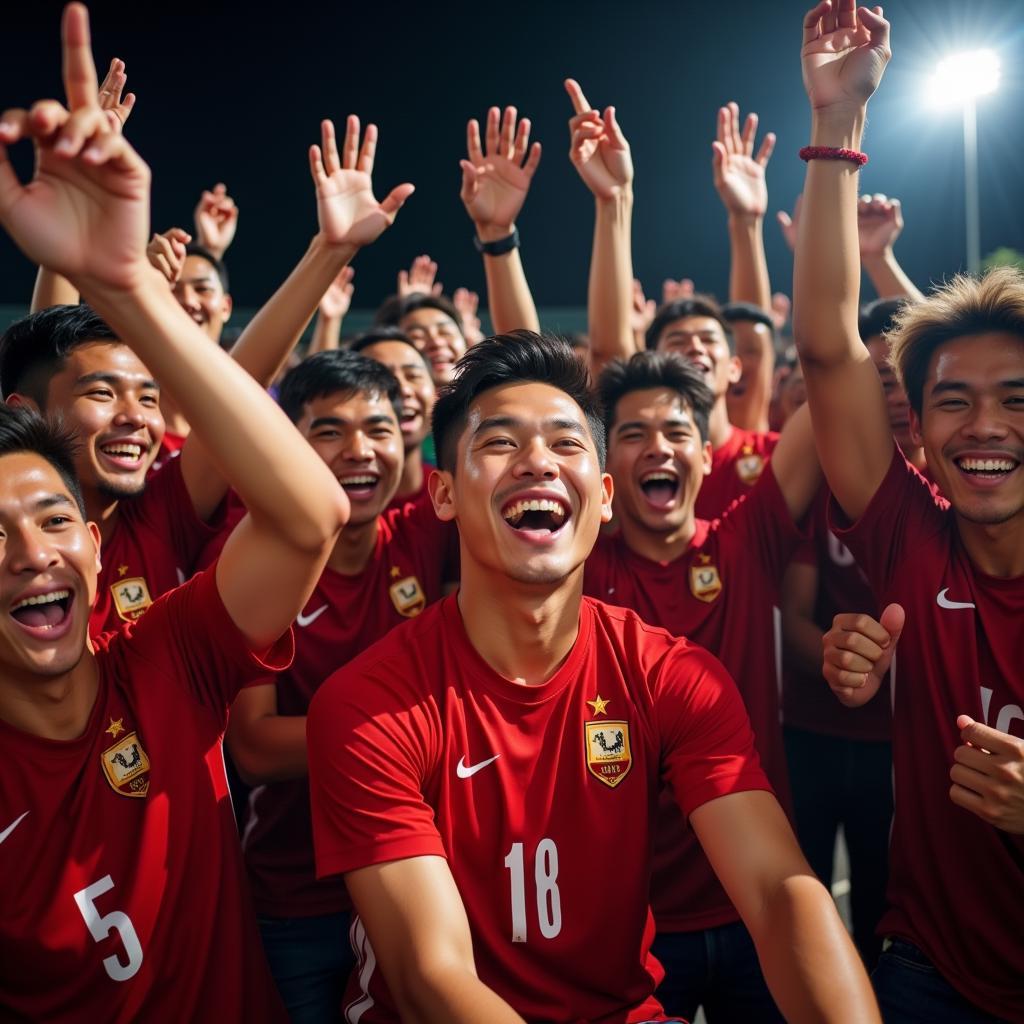 Khải celebrating a victory with fans