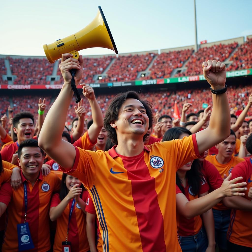 Kia Pham leading chants at a local football match