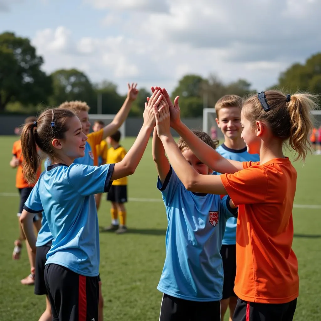 Young athletes celebrating success together