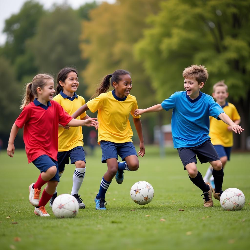 Kids Playing Soccer in a Park