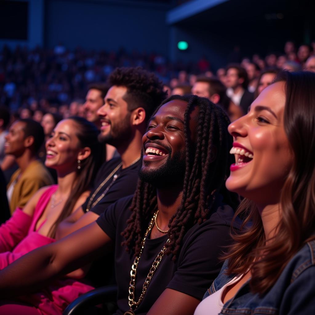 Group of diverse Killer Mike fans enjoying a concert together