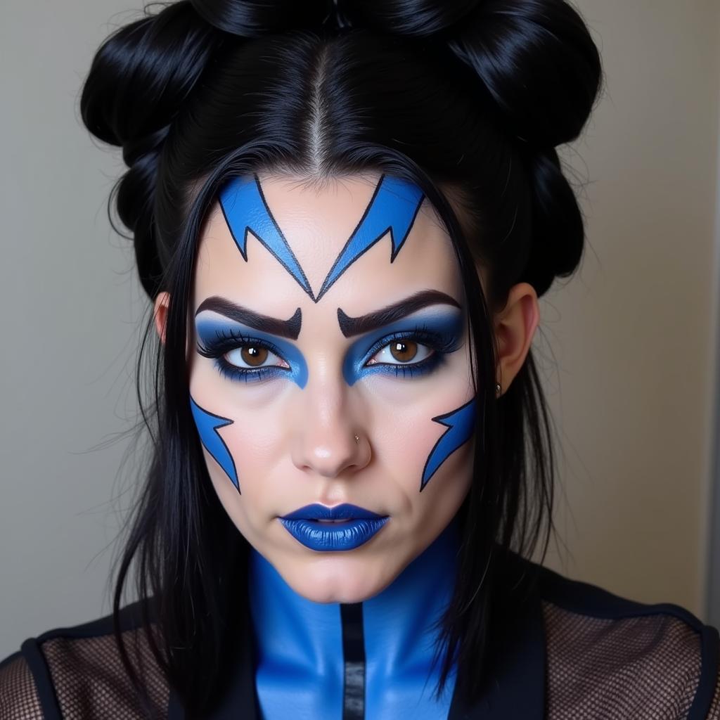 Cosplayer showcasing Kitana's makeup and hair