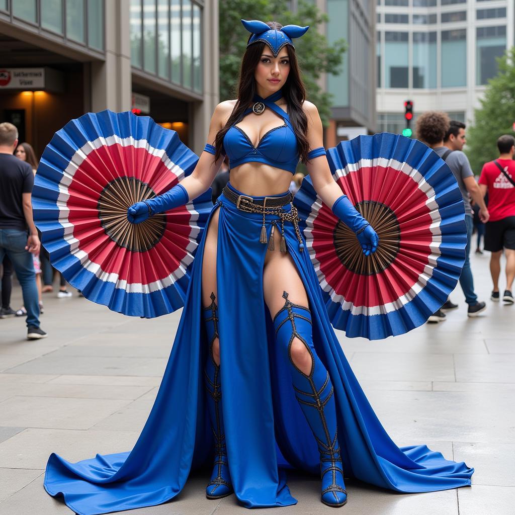 Cosplayer striking a pose as Kitana