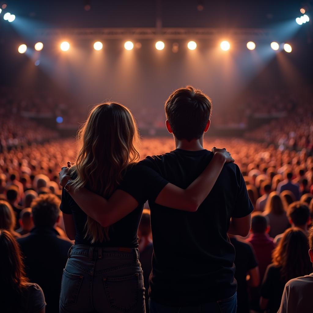 Fans at a Concert Sharing a Moment