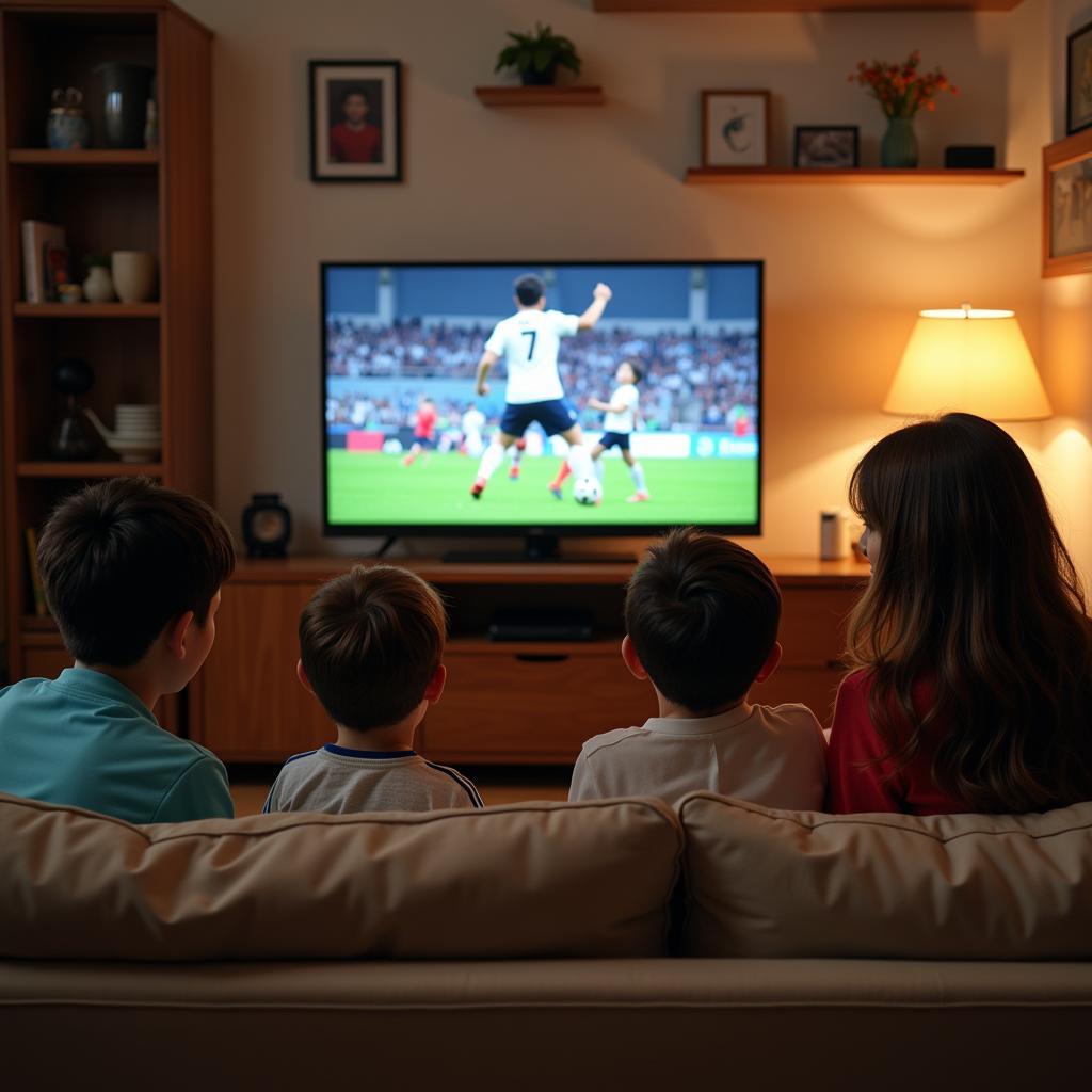 Korean family watching a soccer match together