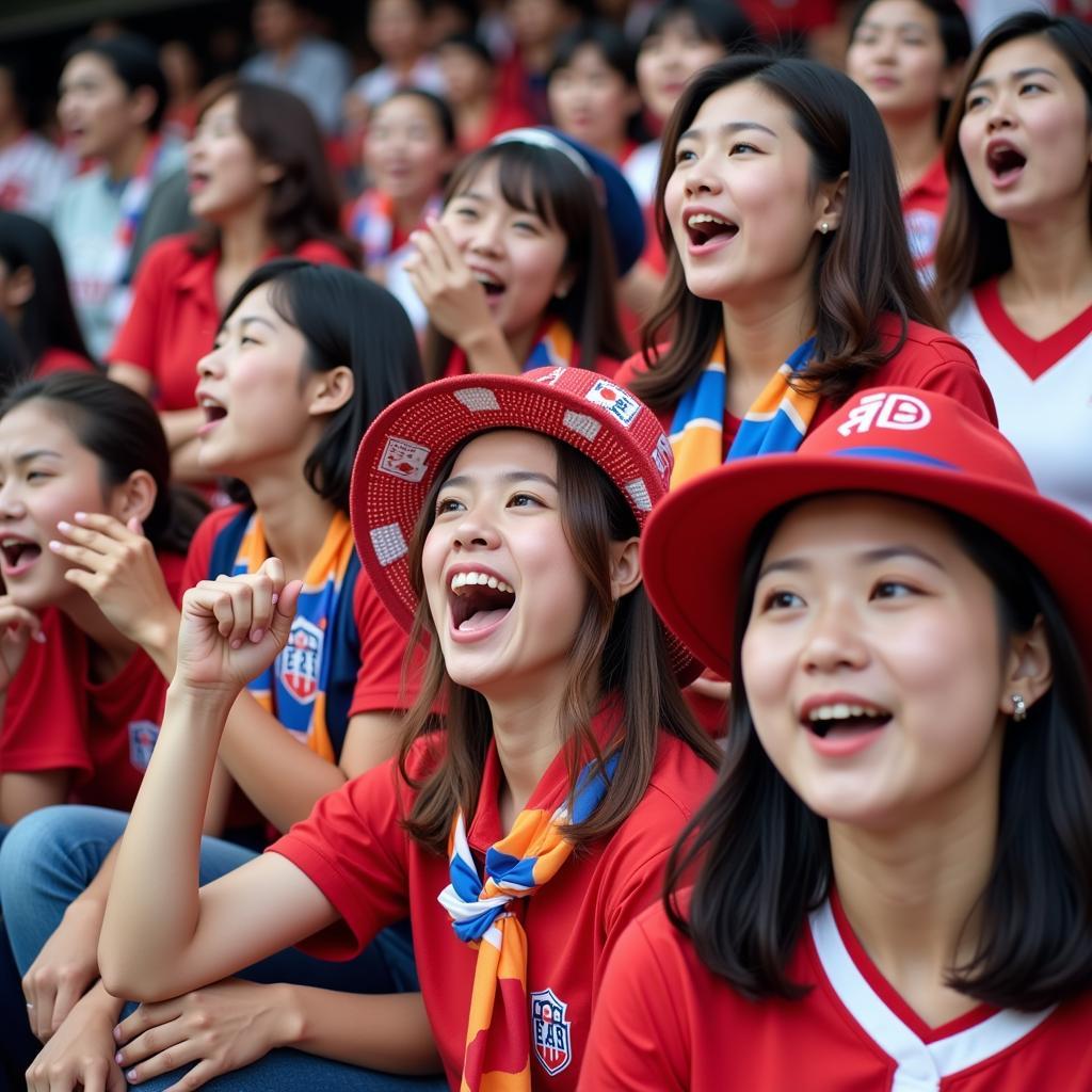 Korean Female Football Fans Cheering