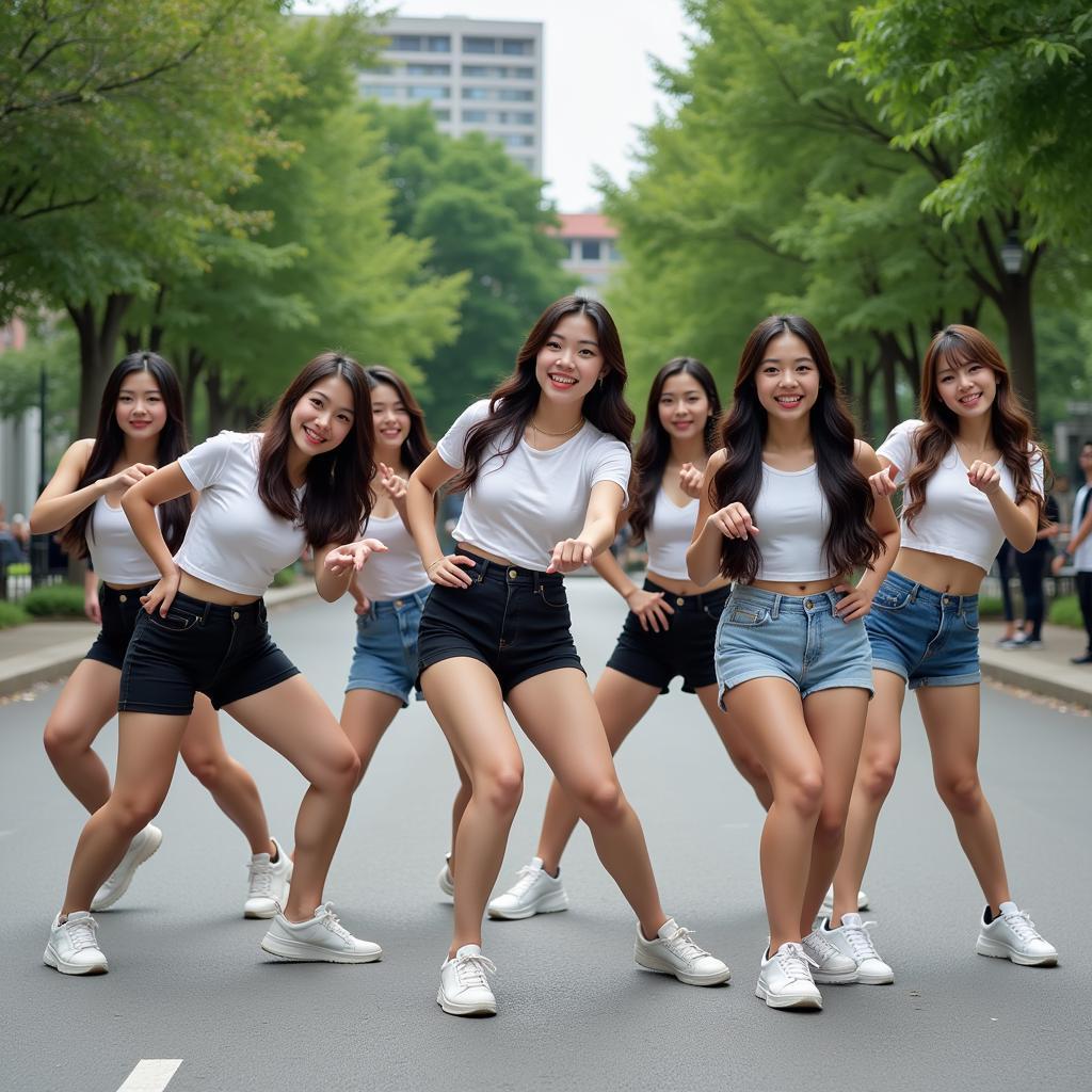 Group of young people performing a Kpop dance cover