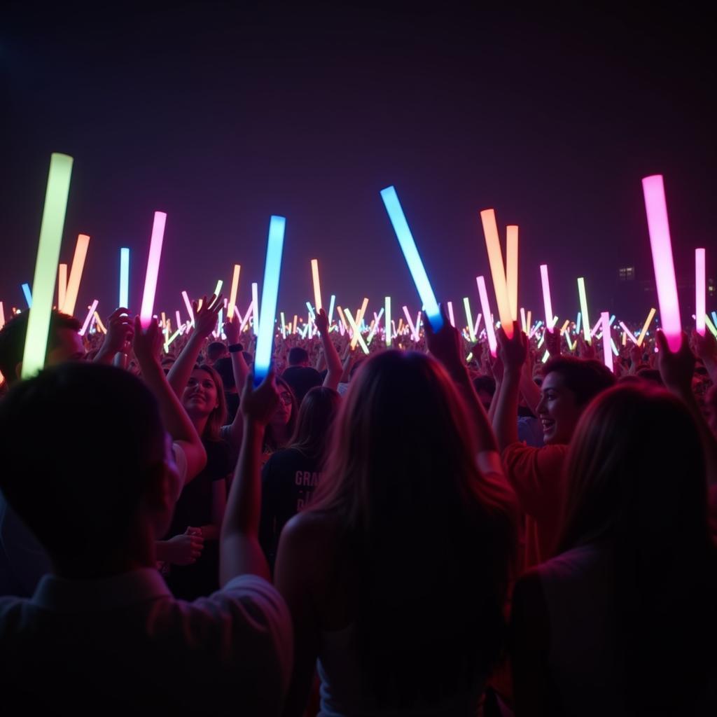 Fans cheering wildly at a Kpop concert