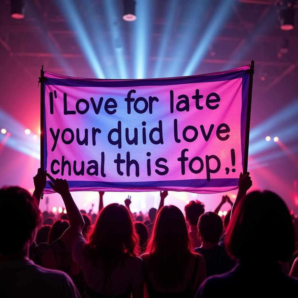 Fans holding a banner at a concert