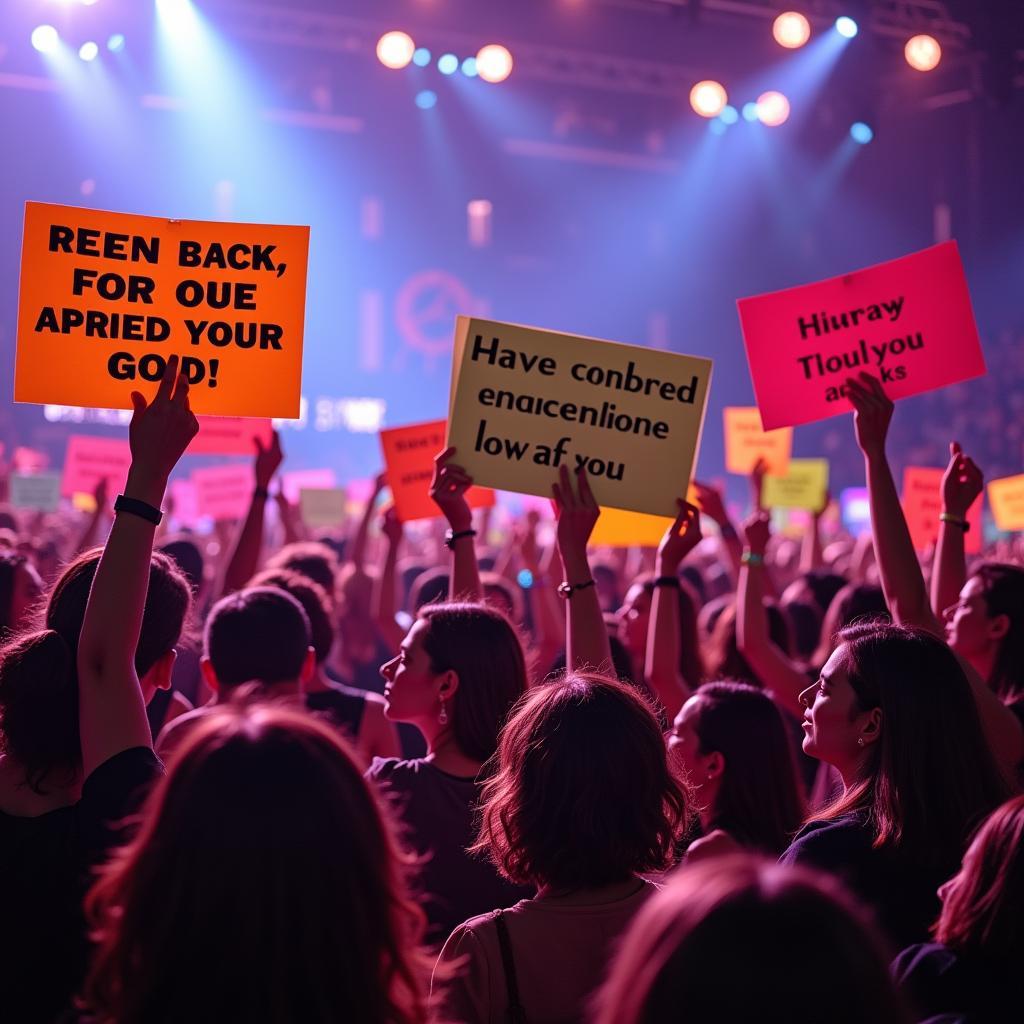 Kpop fans holding banners at concert