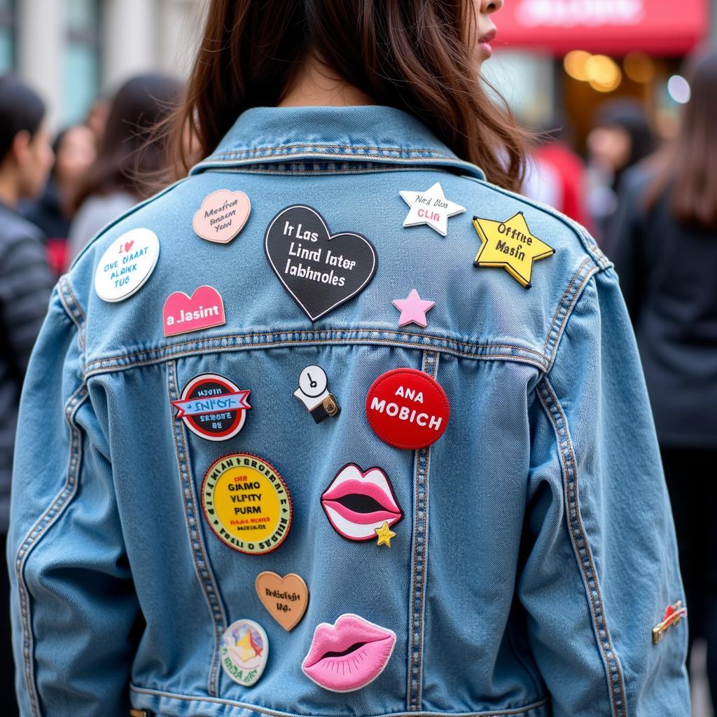 Kpop idol wearing a customized denim jacket at a fan sign