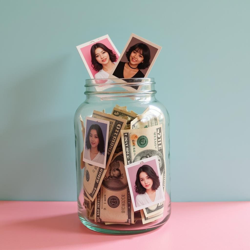 Kpop Savings Jar with Money and Photocards