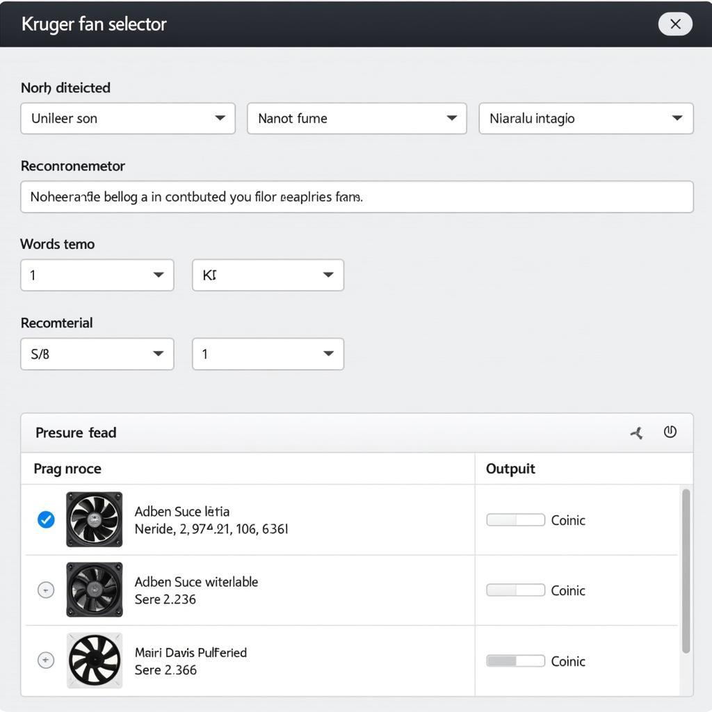 Kruger Fan Selector Interface