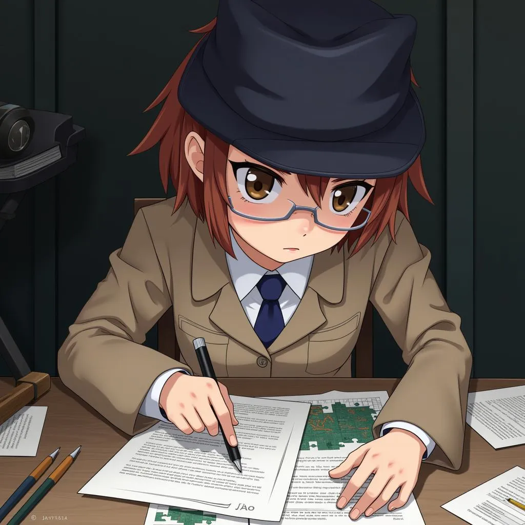 Illustration of Kyouko Kirigiri during a detective investigation