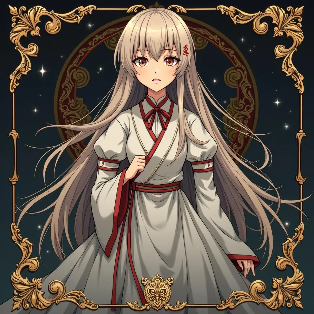 Illustration of Kyouko Kirigiri with elements hinting at her mysterious past